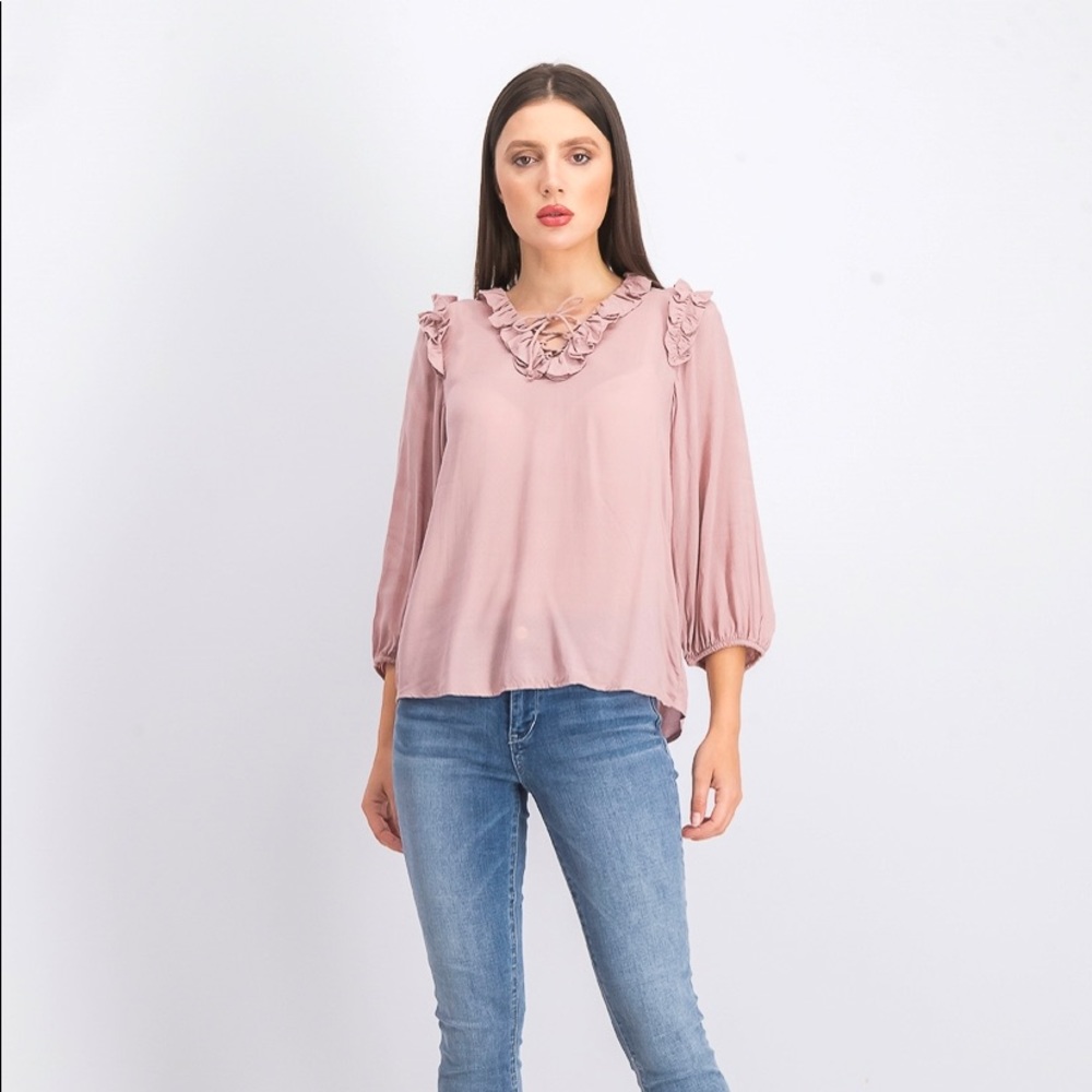 Jessica Simpson womens lace up ruffle blouse